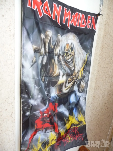 Знаме Iron Maiden хеви метъл група емблема чудовище Еди рок Айрън Мейдън Желязната девственица конце, снимка 1