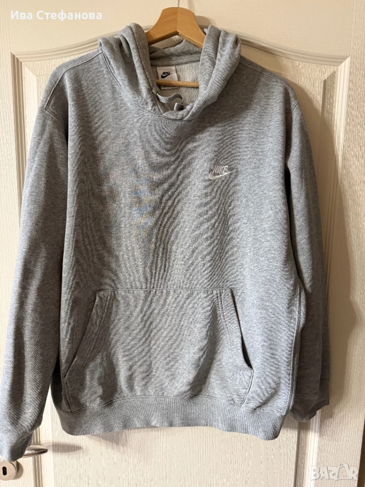 оригинален памучен памук дамски суичър сив ватиран 100 % оригинален марков Nike nike Найк, снимка 1