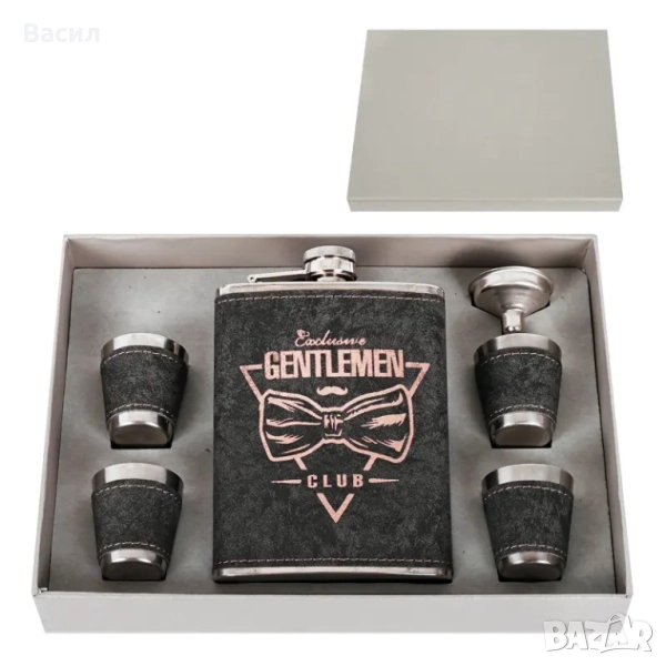 Манерка от метал и кожа с надпис Gentelmen club и аксесоари, снимка 1