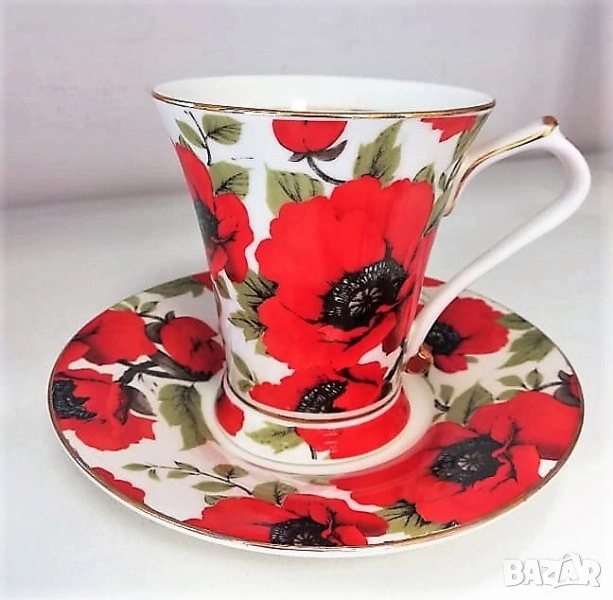   Чаши с чинийка за кафе или чай от фин порцелан 2 бр. на Цената на 1 бр., снимка 1