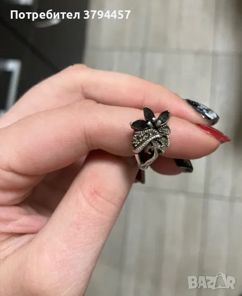 Стар сребърен пръстен 925 със сапфир , снимка 1
