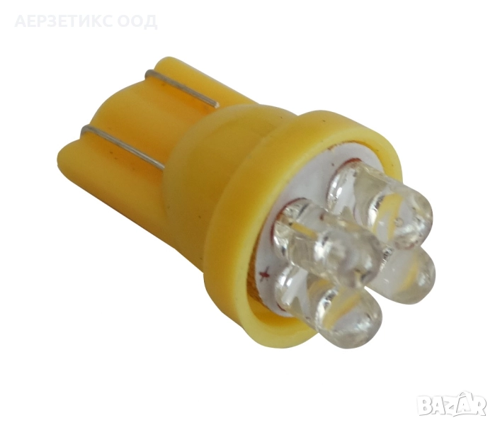 Крушка T10 W5W оранжева светлина 12V 4 Led, снимка 1