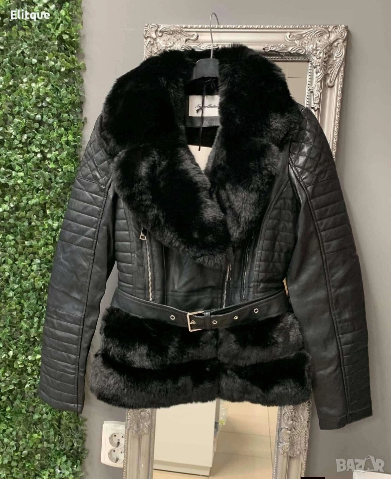 късо кожено яке с пух , снимка 1
