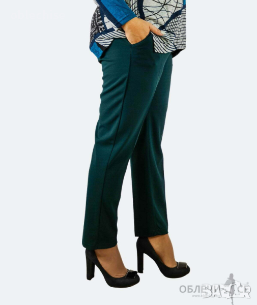 Дамски еластичен панталон в голям размер /зелен/, снимка 1
