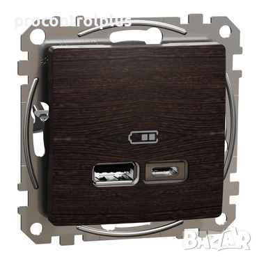 Продавам Розетка 2x USB тип A+C 2.4A 12W Венге SCHNEIDER ELECTRIC Sedna Design, снимка 1