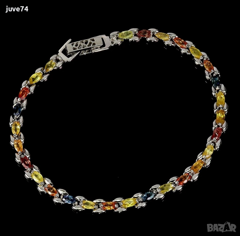 СРЕБЪРНА ГРИВНА С ЕСТЕСТВЕНИ МНОГОЦВЕТНИ САПФИРИ (СОНГЕЯ,ТАНЗАНИЯ), снимка 1