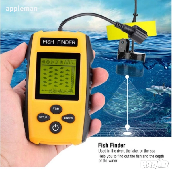 Преносим сонар за риба с дисплей и сонарен сензор – до 100 метра, снимка 1