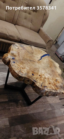 холна маса от туморна топола и епоксидна смола в синьо,масата е ръчна изработка!, снимка 3 - Маси - 53932030