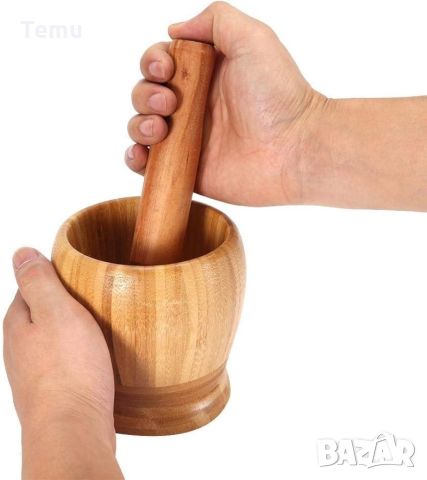 Бамбуково хаванче с чукало за чесън и подправки, 10х10 см / Външен размер 10х10 вътрешен отвор 6.5см, снимка 4 - Аксесоари за кухня - 46420301