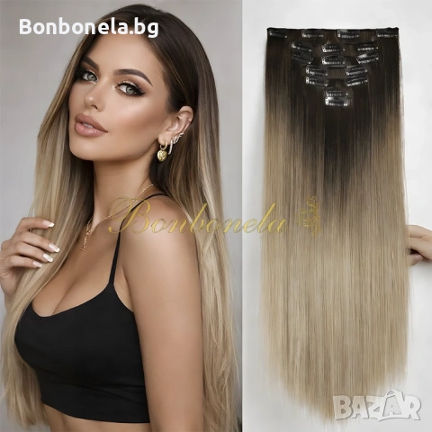 Екстеншън с клипс Удължение за Коса Различни цветове 7 реда треса, снимка 4 - Аксесоари за коса - 53032296