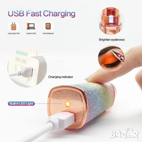 💖 Акумулаторен 2в1 Тример за Вежди и Лице (BZ-203B) – USB, LED Светлина и Безболезнено Премахване, снимка 2 - Козметика за лице - 52560648