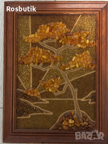 Антикварна съветска картина от естествен балтийски жълт кралски кехлибар . Размер 25см/17см. , снимка 4 - Антикварни и старинни предмети - 53326692