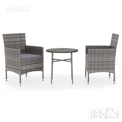 vidaXL Градински трапезен комплект, 3 части, полиратан, сив)SKU:3098023, снимка 1 - Градински мебели, декорация  - 45570328