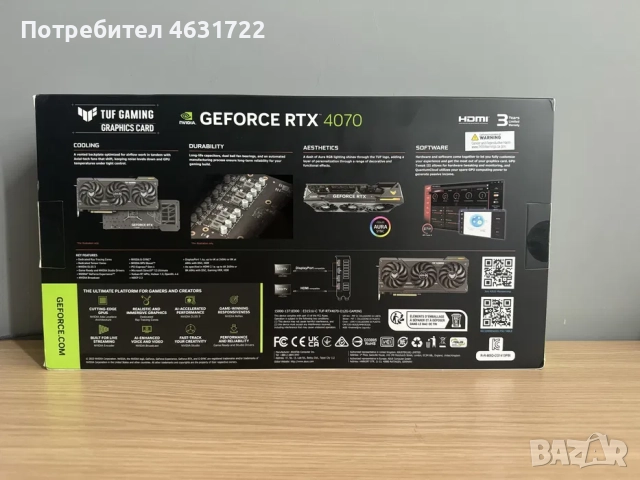 ASUS TUF RTX 4070 OC Edition 12 GB, снимка 2 - Видеокарти - 52164644