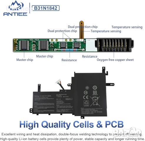 Батерия за лаптоп ASUS VivoBook S15 42Wh, B31N1842, X513EA, X513EP, X513EQ, X531F, X531FA, K531F...