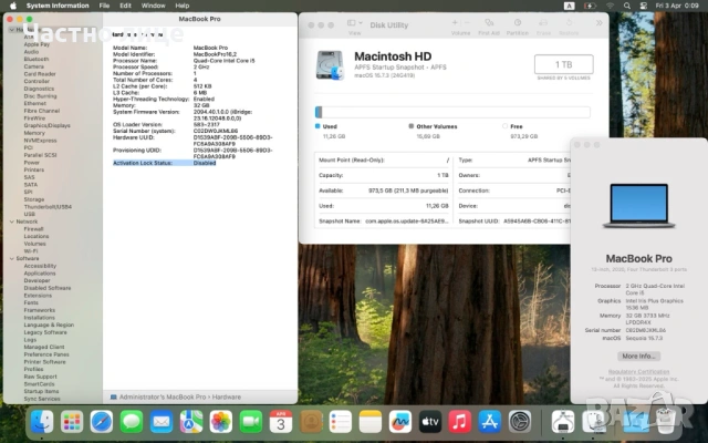 MacBook Pro 13" A2251 - Intel i5, 32 GB RAM, 1 TB SSD, Touchbar, снимка 8 - Лаптопи за работа - 54075851
