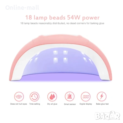 Професионална UV/LED Лампа за Нокти SUN X4 54W – Компактен Дизайн в Нежно Розово с USB Захранване, снимка 9 - Продукти за маникюр - 53244408