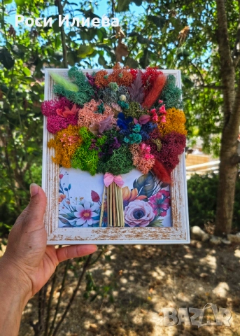 Различни цветни картини букети декорирани с естествен скандинавски мъх, снимка 2 - Картини - 51521872