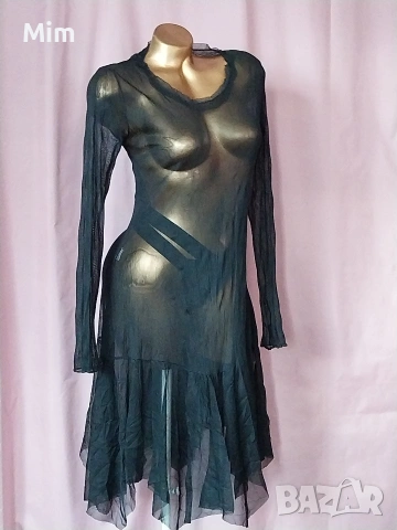 М/XL Черна прозрачна рокля с дълъг ръкав , снимка 2 - Рокли - 53087532