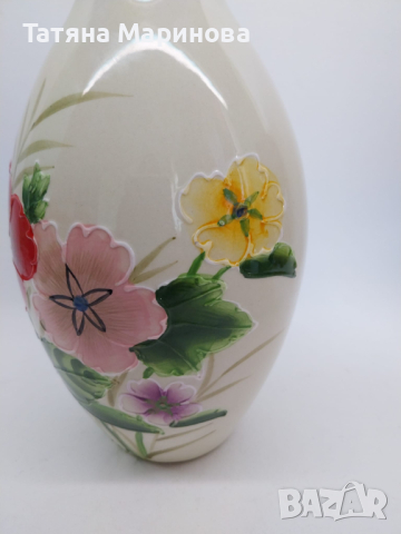 Голяма порцеланова ваза с ръчно рисувани цветя, снимка 3 - Антикварни и старинни предмети - 45068494