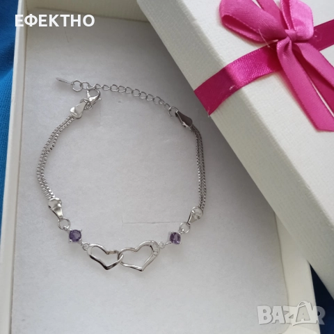 Сребърна, дамска гривна със сърце/ плочка. 10 различни модели. В кутия за подарък., снимка 10 - Гривни - 14580920