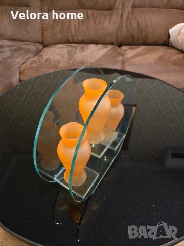 Стъклена ваза с три вази УНИКАЛЕН МОДЕЛ, снимка 3 - Вази - 52840080