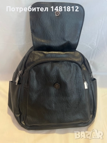 Дамска черна кожена раничка, снимка 3 - Раници - 52974944