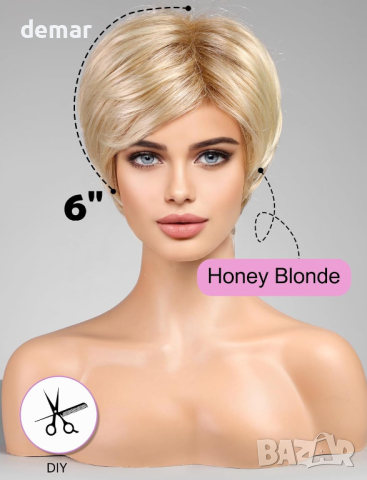 WOKESTAR Къса слоеста медено руса перука за жени, синтетична, снимка 3 - Аксесоари за коса - 44988458
