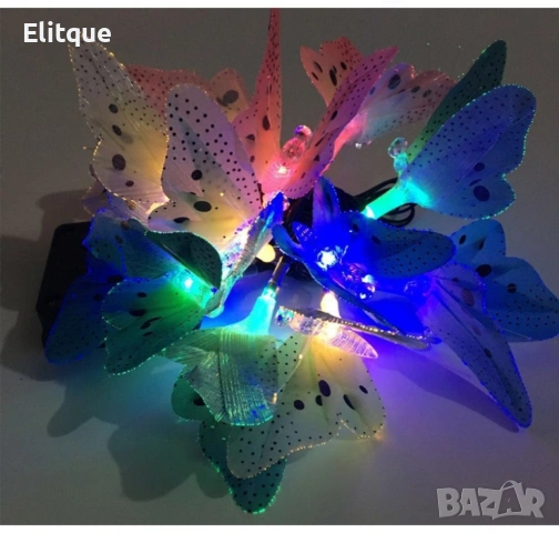 Верига от LED лампички за градината с пеперуди, 12 лампи, снимка 2 - Градински мебели, декорация  - 53303116