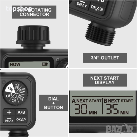 Нов LVSEWOA Цифров таймер за вода с 2 изхода, независимо програмиране на зона A/B, регулируем ..., снимка 4 - Напояване - 51817064