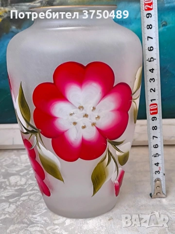 Ваза от матирано стъкло,ръчно рисувана, снимка 4 - Вази - 53669344