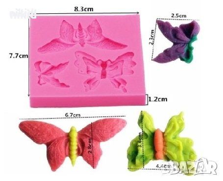 3 различни пеперуди пеперуда силиконов молд форма фондан шоколад гипс, снимка 3 - Форми - 44483716