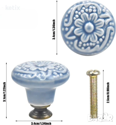 Пакет от 10 керамични дръжки, 34 мм винтидж, снимка 2 - Други - 53780273