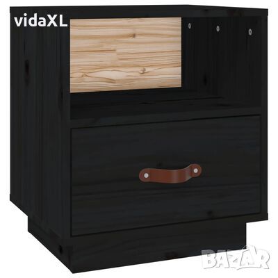 vidaXL Нощно шкафче, черно, 40x34x45 см, борово дърво масив（SKU:818303
