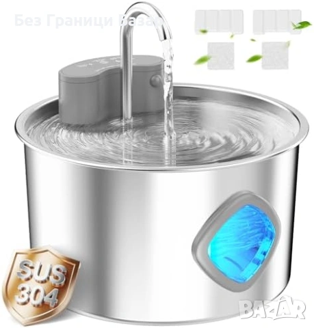 Нов Батериен фонтан за вода котка 3.2L инокс 304 3 режима 2 филтъра