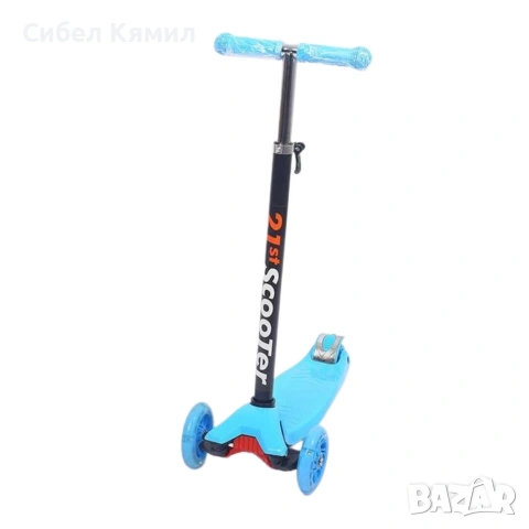 Детска тротинетка 21st Scooter със светещи колела, сгъваема, до 50кг – Синя, снимка 2 - Други - 54086208