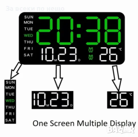 Цифров стенен часовник с 3 нива на яркост SM-605 11 х 22 см, снимка 2 - Друга електроника - 51108871