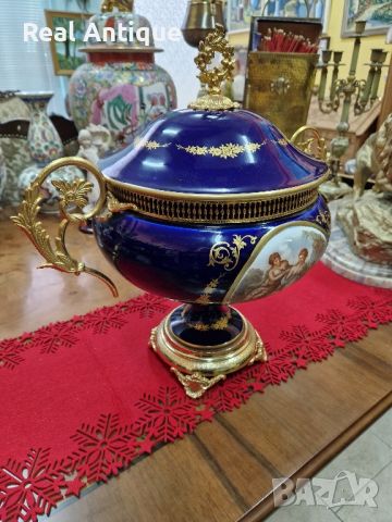 Уникална голяма изключително красива антикварна белгийска порцеланова купа Lumedart, снимка 6 - Антикварни и старинни предмети - 45368993