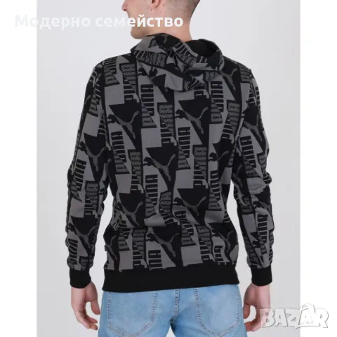 Мъжко спортно горнище PUMA Power All Over Printed Hoodie Grey/Black, снимка 2 - Спортни дрехи, екипи - 46997395