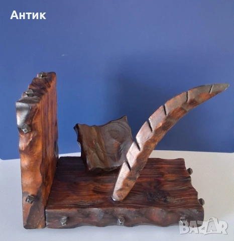 Масивен Дървен Стопер за Книги Дърворезба , снимка 2 - Други ценни предмети - 53645065