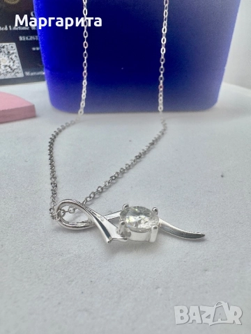 Сребърно колие с мойсанит (диамант) 1 карат, снимка 7 - Колиета, медальони, синджири - 52261270