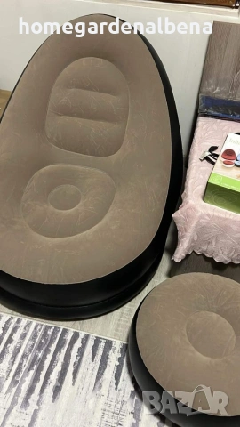 Надуваемо кресло с табуретка – релакс комплект, 116×98×83 см, 90 кг, черно/кафяво, снимка 2 - Дивани и мека мебел - 54173084