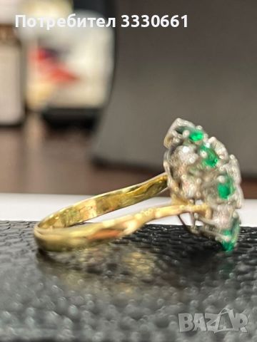 Златен пръстен с брилянти и изумруди, снимка 6 - Пръстени - 45826584
