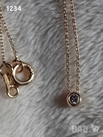 Златно колие с диамант 0,07к., снимка 4 - Колиета, медальони, синджири - 53455955