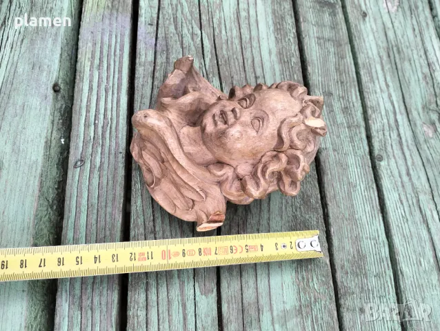 Дървена ангелска глава, снимка 2 - Антикварни и старинни предмети - 50143250