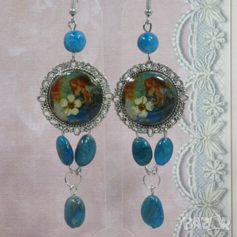 ⚜️ Обеци с апатит и естествени цветя №3047, снимка 2 - Обеци - 50733006