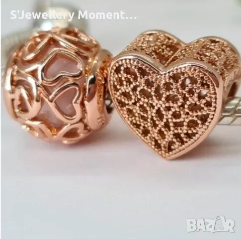 Сребърен елемент PANDORA 925 Rose Gold Filigree Heart, снимка 4 - Гривни - 46975613