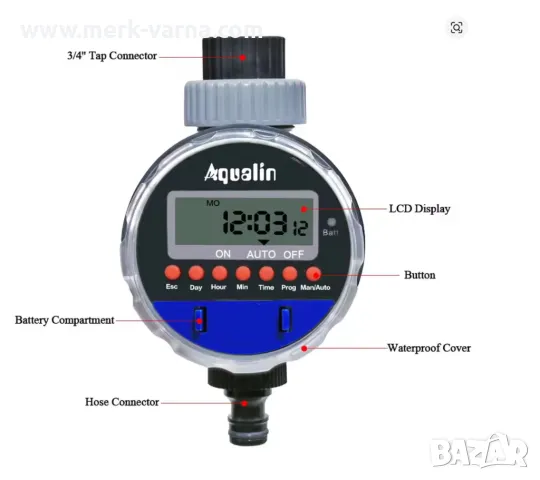 Електронен таймер за напояване за бидон, варел, IBC цистерна - Aqualin 0-8bar, снимка 2 - Напояване - 50196791