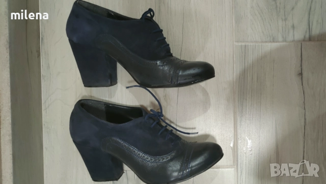 Сини обувки естествена кожа, снимка 2 - Дамски обувки на ток - 51672532