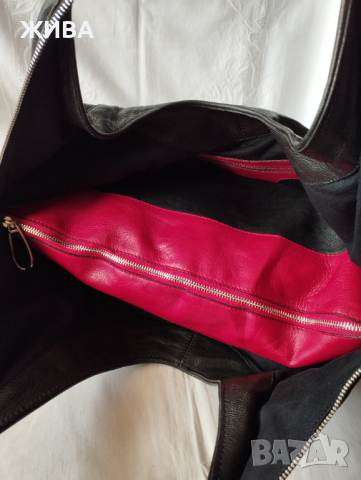 ЕСТЕСТВЕНА КОЖА на MOSCHINO голяма дамска чанта в черно и червено, снимка 7 - Чанти - 44975591
